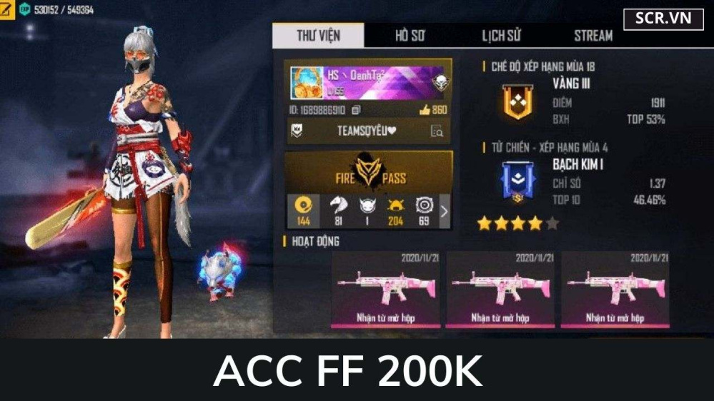 ACC FF 200K VIP 0Đ 2024, Shop Nick Free fFire 200K Ngon