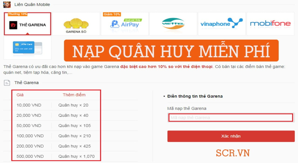 Nạp Quân Huy Miễn Phí [Tặng Mã Nạp Tiền Liên Quân Free]