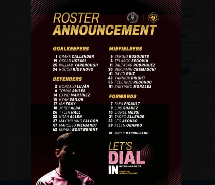 Messi dẫn đầu danh sách Inter Miami tham dự FIFA Club World Cup