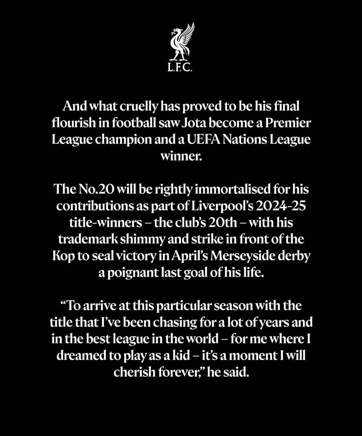 Liverpool tri ân Diogo Jota bằng cách treo vĩnh viễn áo số 20.