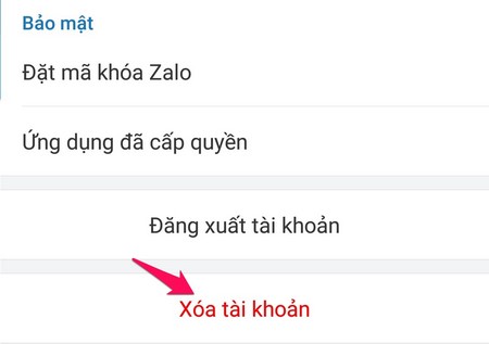 Chọn Xóa tài khoản