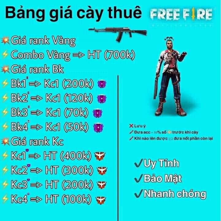 Bảng giá cày thuê Free Fire