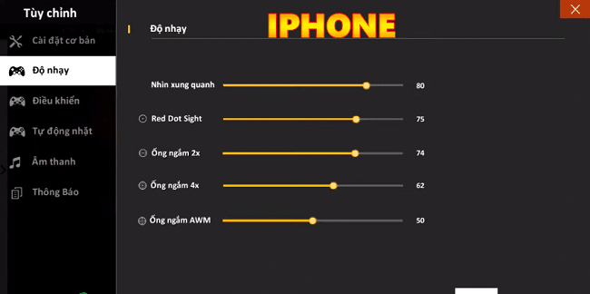 Cách chỉnh độ nhạy headshot cho điện thoại iPhone