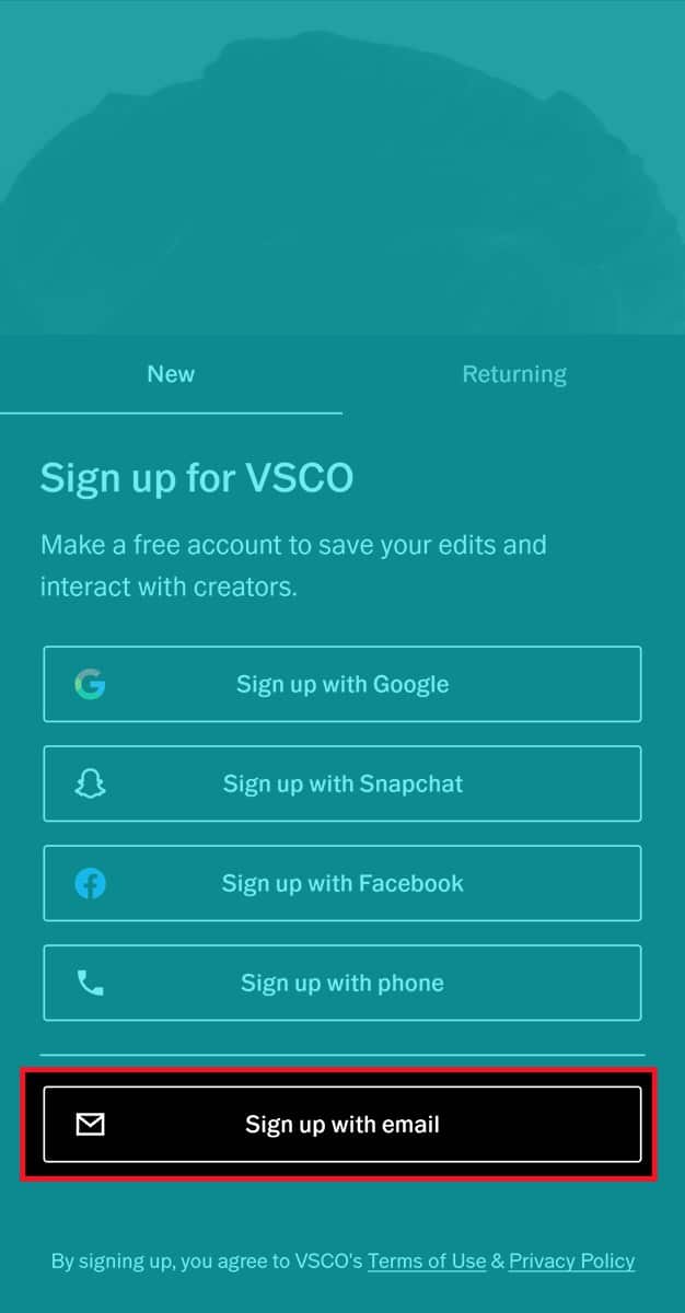 Cách Đăng Ký Tài Khoản Vsco - Bước 2
