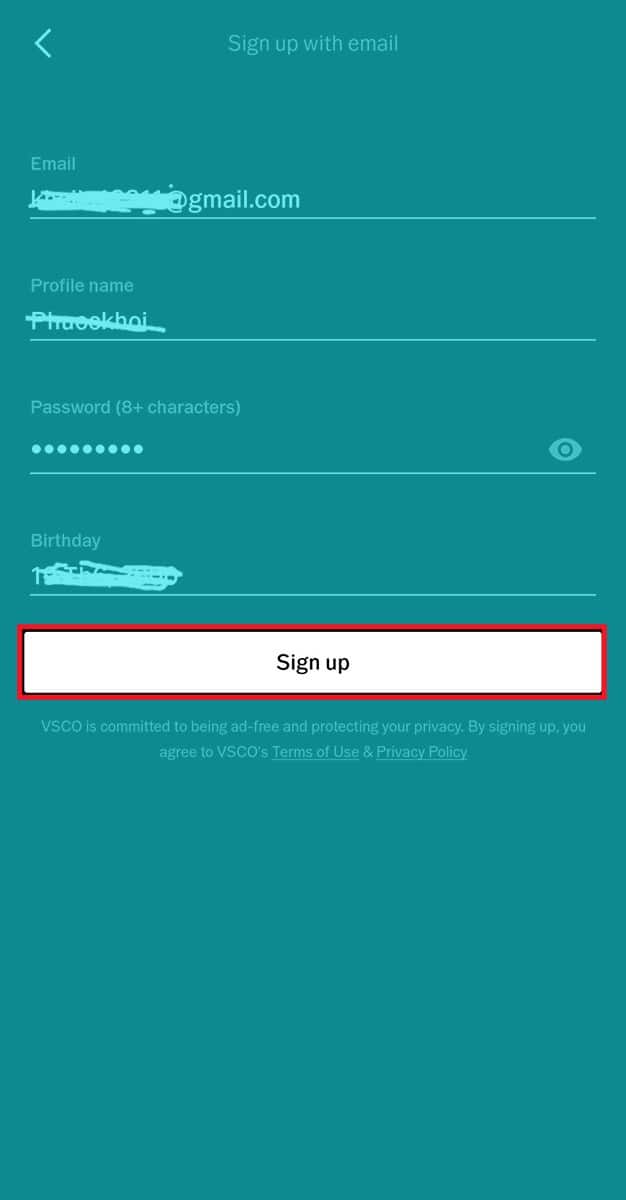 Cách Đăng Ký Tài Khoản Vsco - Bước 4