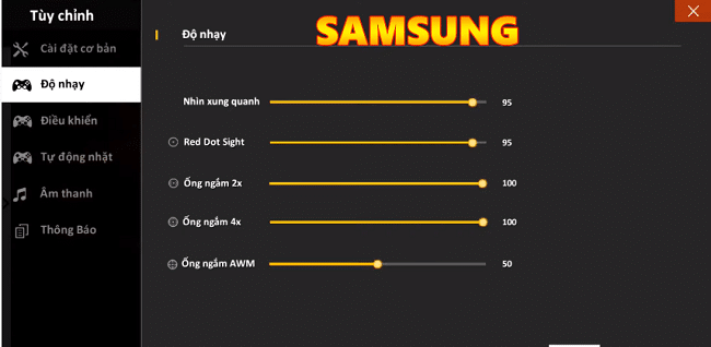 Cách điều chỉnh độ nhạy trong FF cho điện thoại Samsung