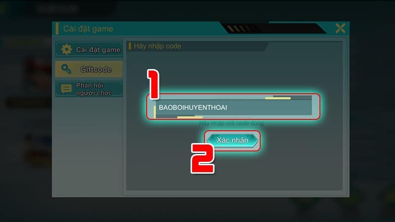 Cách nhập code Bảo Bối Huyền Thoại - bước 4