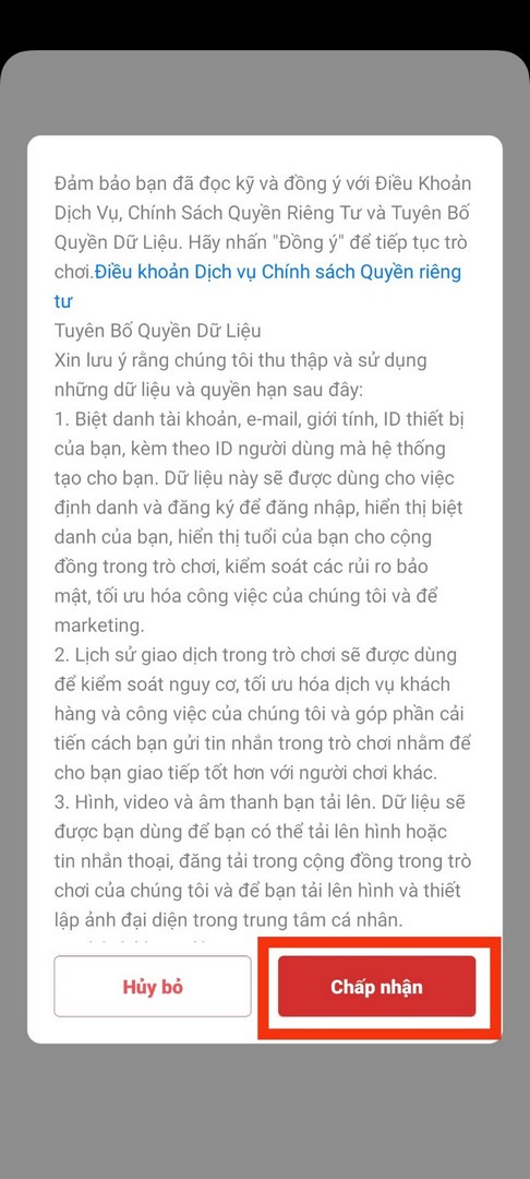 Chấp Nhận Điều Khoản và Chính Sách