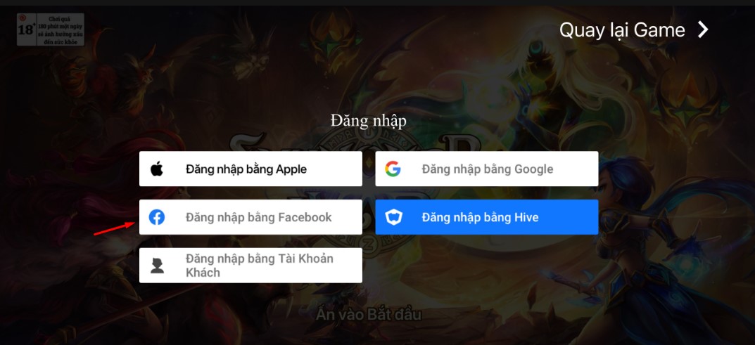 Chọn Đăng nhập bằng FB