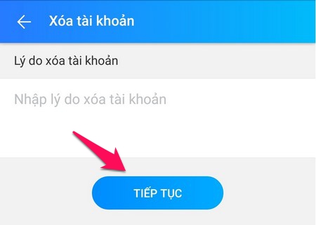 Chọn lý do xóa tài khoản