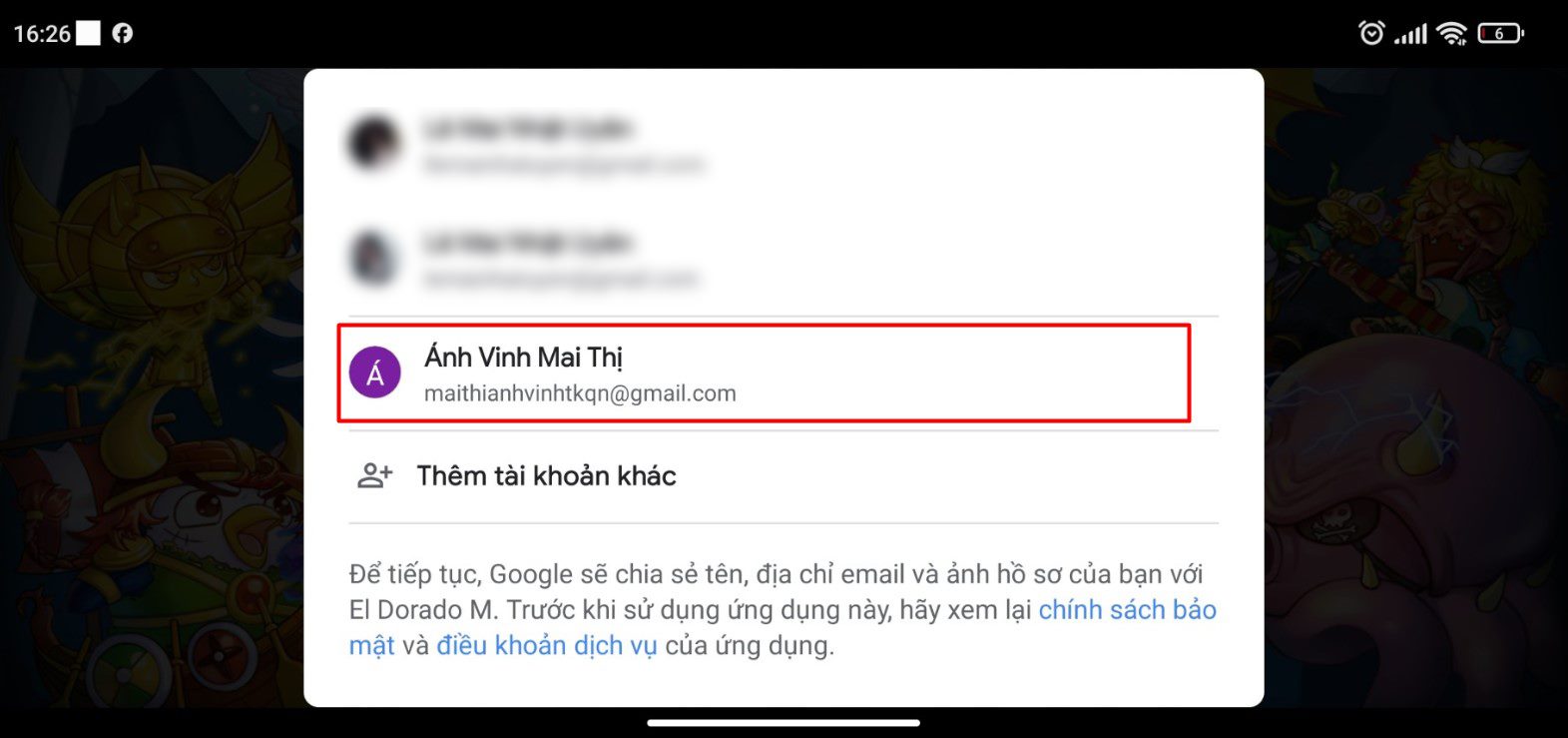 Chọn Tài Khoản Google Để Đăng Ký