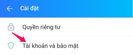 Chọn tài khoản và bảo mật