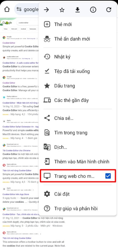 Chọn Trang web cho máy tính