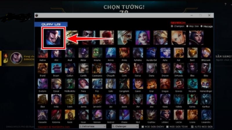 Chọn tướng tương ứng với tướng bạn đã chọn trong game