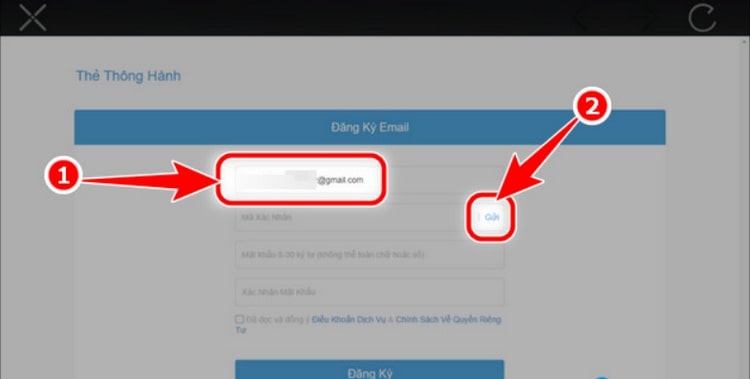Điền thông tin email để xác nhận tài khoản