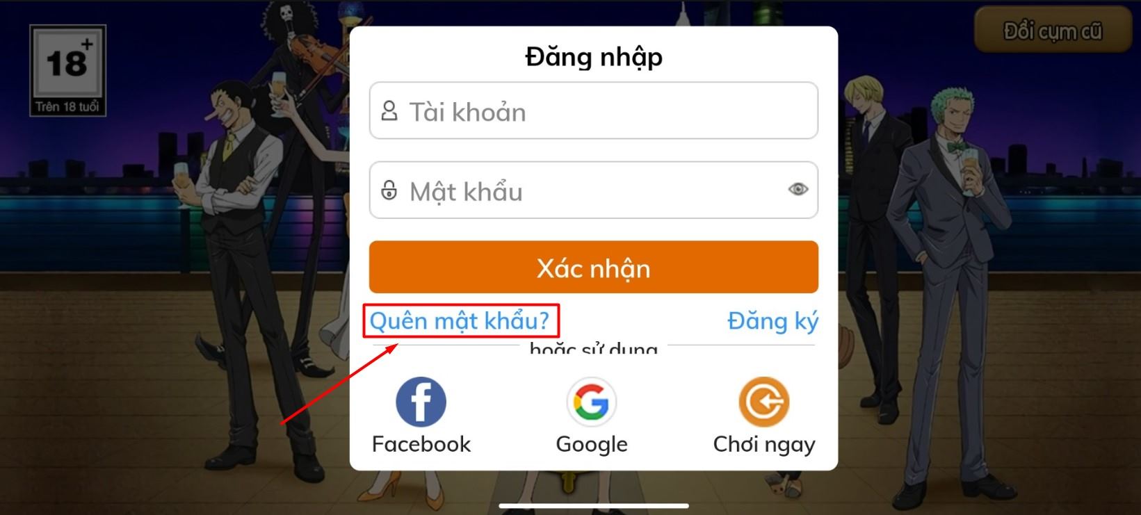 Nhấn vào mục Quên mật khẩu ở cửa sổ Đăng nhập