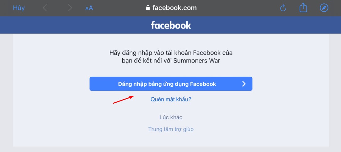 Nhấn vào ô Đăng nhập bằng ứng dụng Facebook