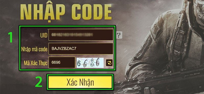 Nhập code và bấm xác nhận