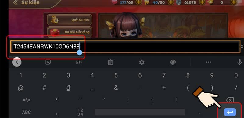 Nhập code và nhấn mũi tên